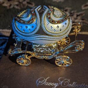 Savoy Music Box  Clockwork Music Box Jeweled Goose Egg Princess Carriage